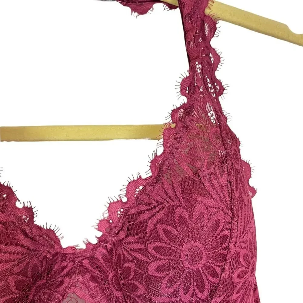 VICTORIA'S SECRET Pink Lace Floral Halter Lightly Lined BRALETTE Bra Underwire S